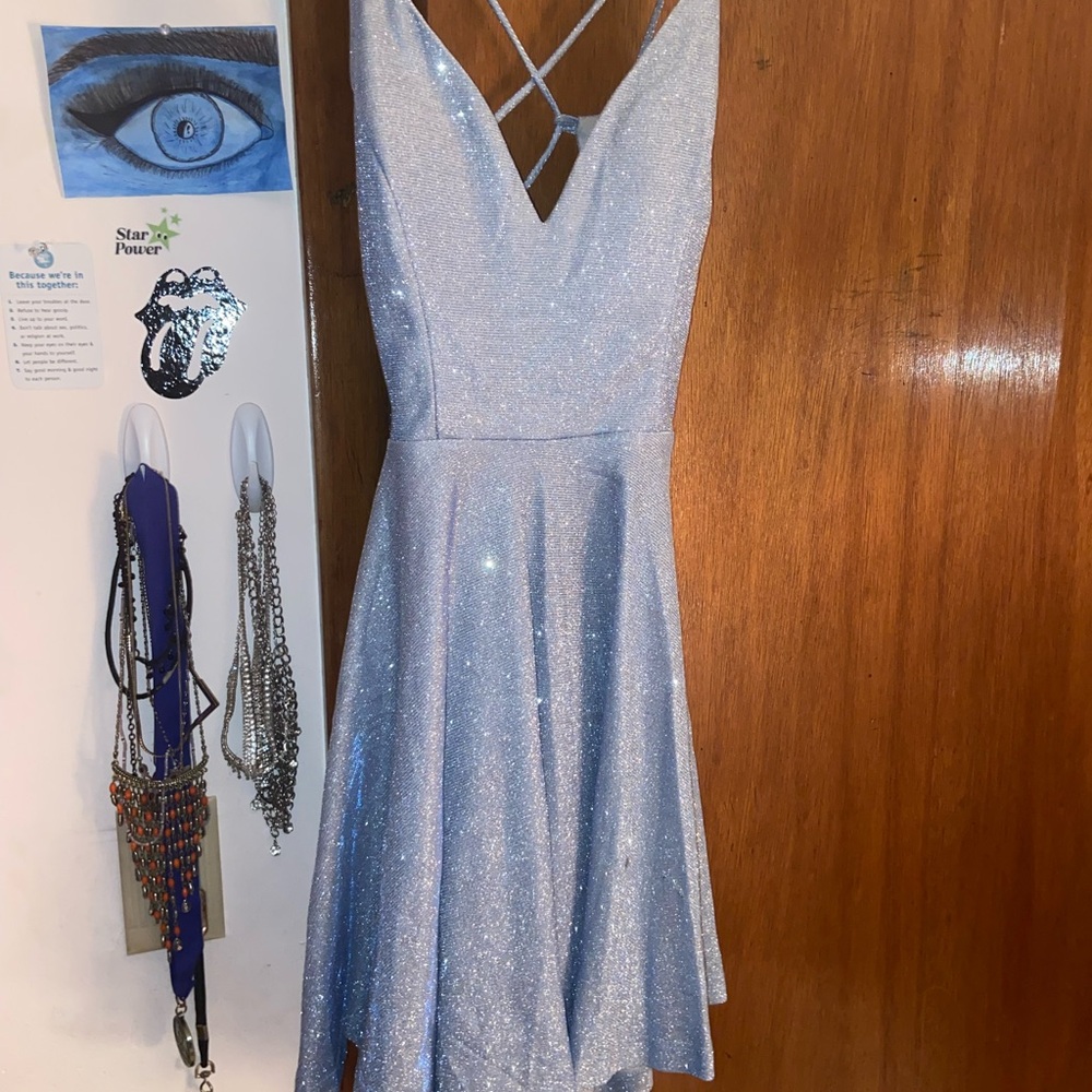 Windsor Light Blue Sparkle Backless Dress